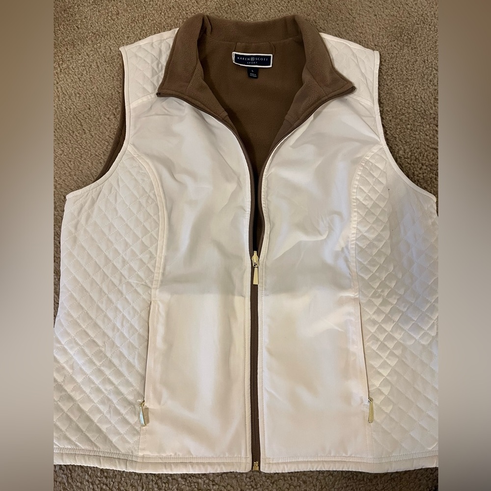 Ladies reversible cream and tan vest